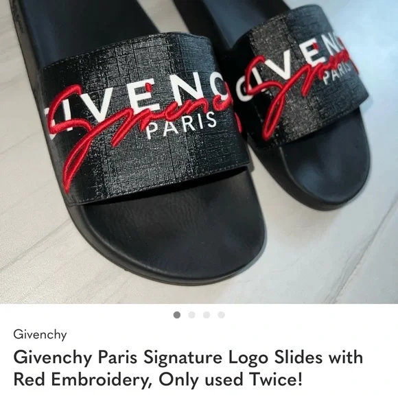 Givenchy Paris Signature Logo Slides with red embroidery. - Size 42
